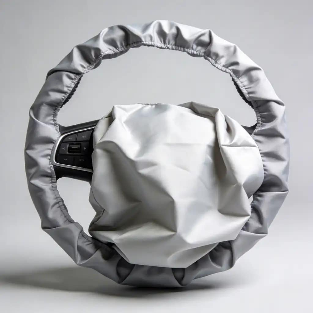 deployed automotive airbag made of technical nylon fabric